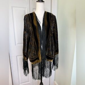 1920s Style Frank Lloyd Wright Fringed Velvet Robe